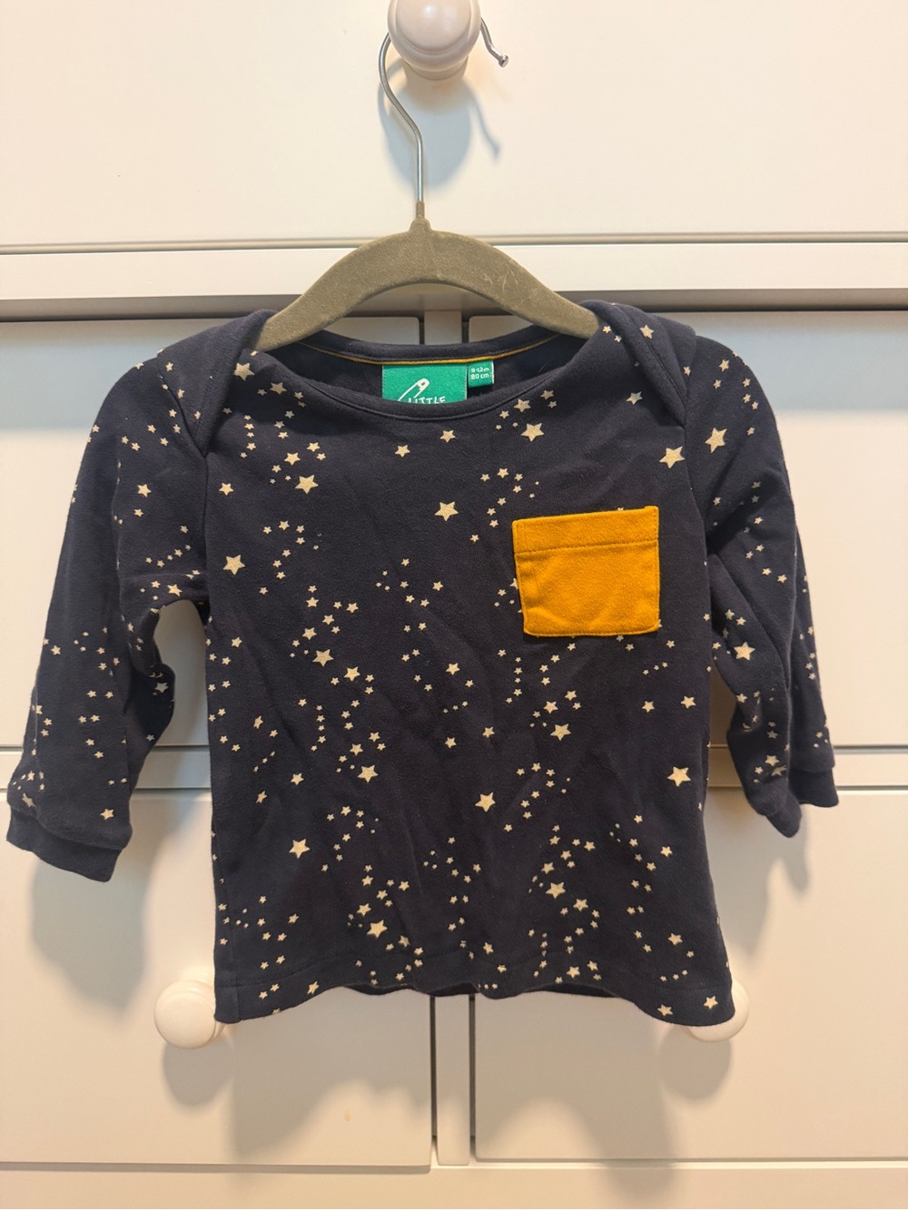 Little Green Radicals Navy Star Long Sleeve Top with Mustard Pocket